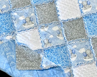 Blue Elephant Rag Quilt Kit, 72 Quilt Blöcke 