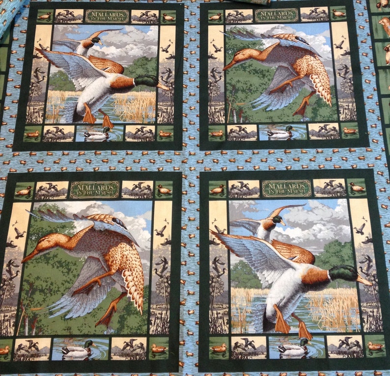 Duck fabric panel Mallards in the Marsh Wildlife quilt Etsy