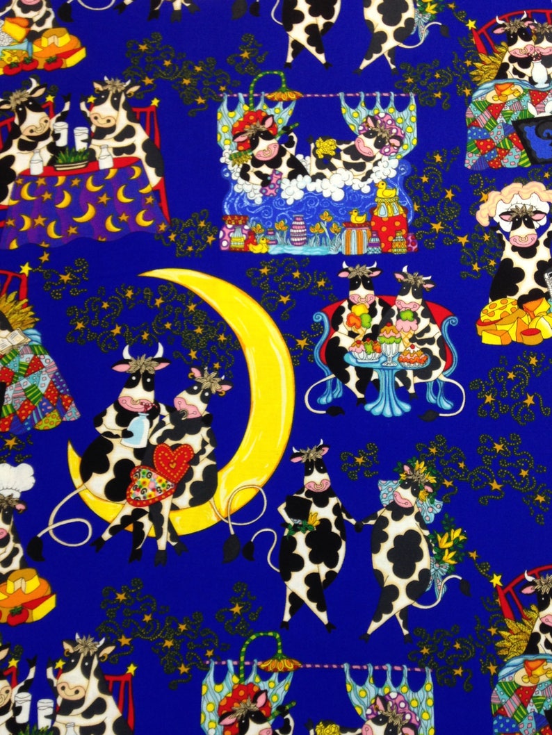 Cow girls party blue fabric dancing cows stars bubble bath | Etsy