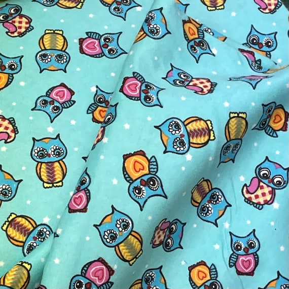 Aqua Baby Owl Flannel Fabric Polka Dot Toddler Owls Baby