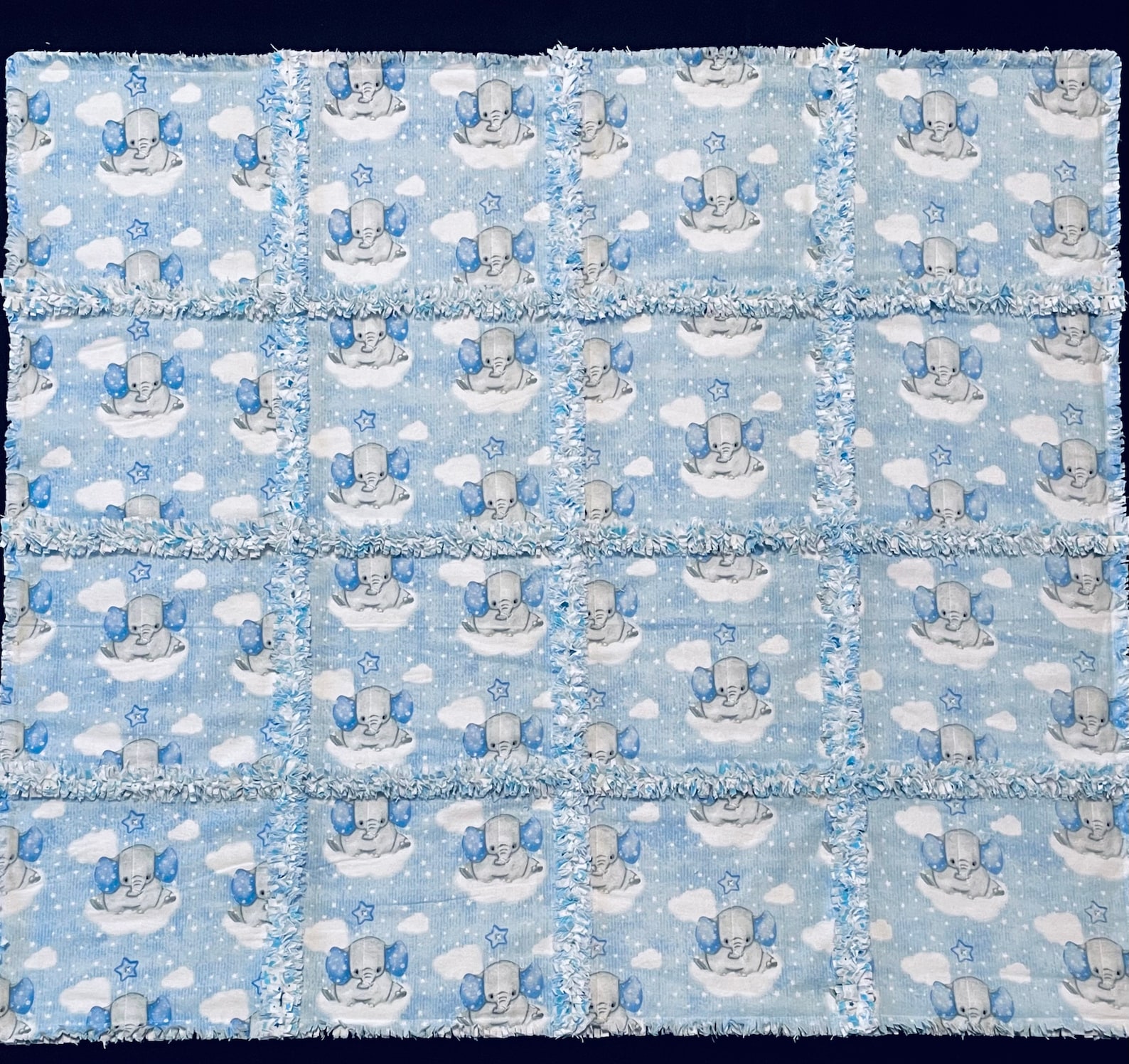 Blue Baby Elephant NO CUT Rag Quilt Flannel Fabric Bundle DIY Etsy