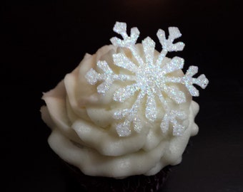 Edible Snowflakes 24 Assorted white Glitter