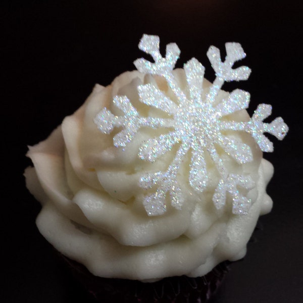 Edible Snowflakes 24 Assorted white Glitter