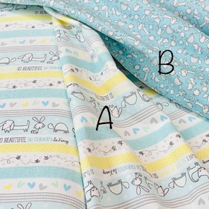 Doodle Baby Flannel by Benartex 13221F-99, Doodle baby stripe, 13223F-84 So Loved Animal  bunny turtle dog, hearts, turquoise white yellow