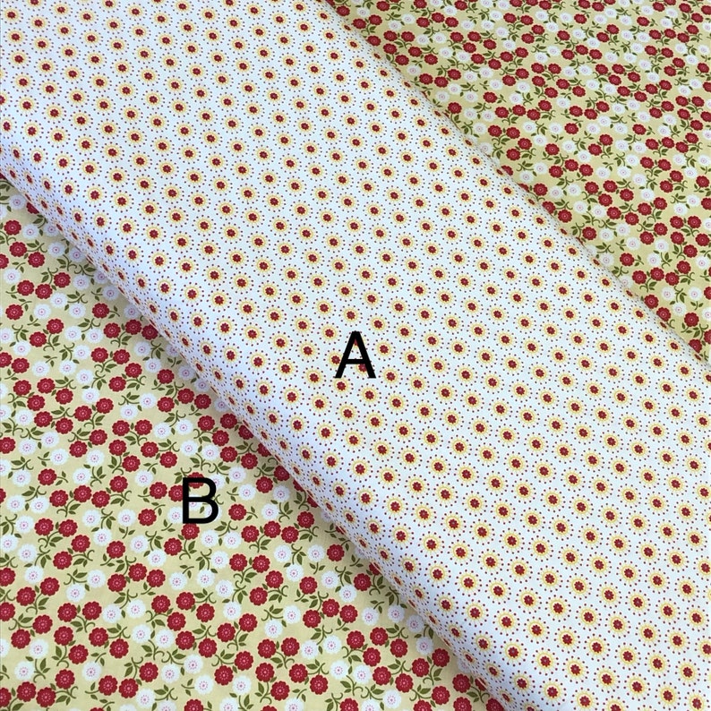 Floral Red Beige White Quilting Cotton Fabric, Small Flowers, Curtains ...