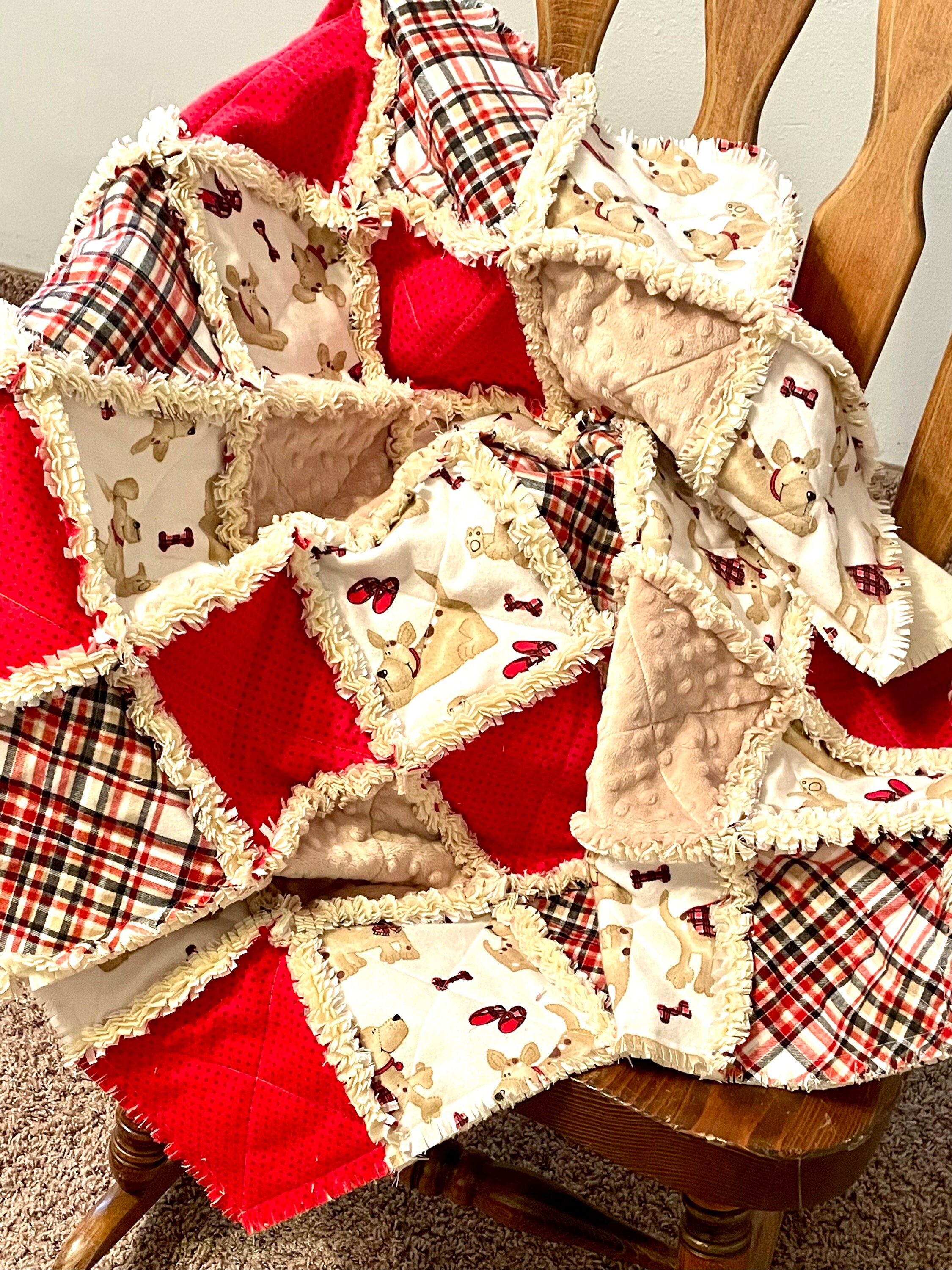 Puppy Dog Rag Quilt Kit, Pre Cut Quilt Blocks 7