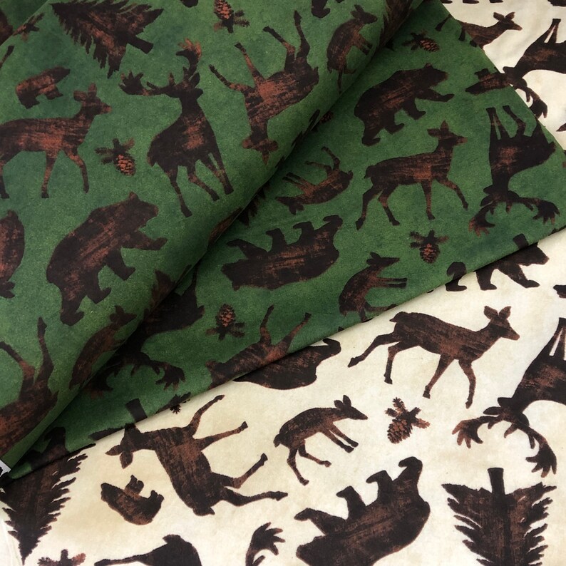 Moose deer Bear Woodland FLANNEL fabric by Riley Blake Cotton Etsy