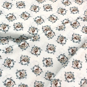 Bambi Disney cotton Fabric,  Springs Creative, Sweet Bambi, Swaddling blanket fabric, beige blue white, 100% cotton fabric by the yard