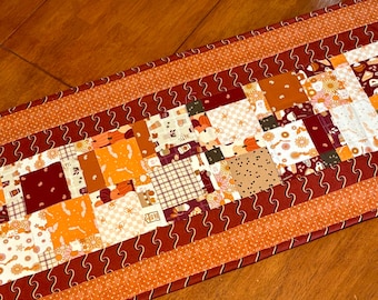 Rust Orange brown quilted Table runner, 43 x 18 , summer fall harvest dinning room decoration, house warming gift, patchwork 3 layers