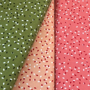 Tree leaf summer blush fabric, flower garden, by Riley Blake, green, coral apricot, pink, spring roses, daisy, cotton quilting fabric