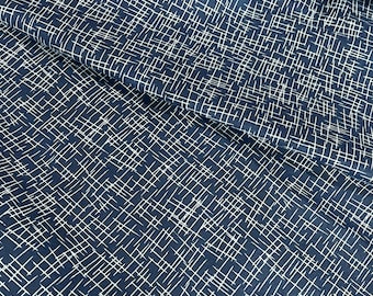 Navy blue fabric, criss cross white, flannel, quilting fabric,