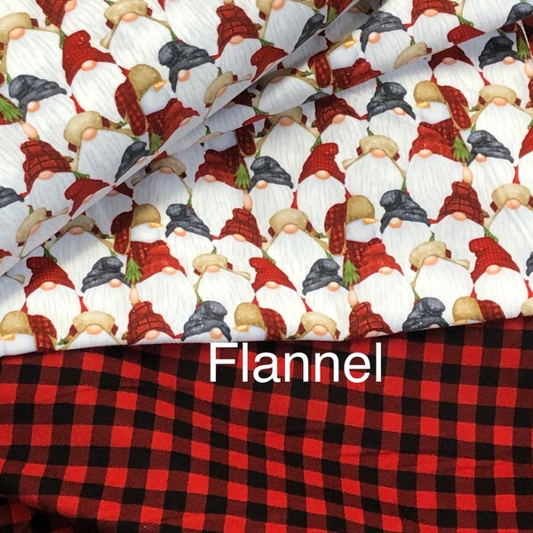 Timber Gnomies FLANNEL fabric, Henry Glass, red tan black, buffalo plaid, bear beaver, reindeer, sleigh snowflakes, block pictures, axe