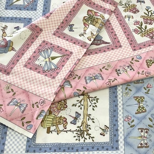 Bunny Rabbit, dragonfly, FLANNEL panel, tenderberry stitches, pink or blue Easter bunny,  Baby Quilt Panel, Cotton 40x35 panel