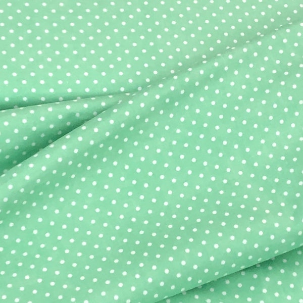 polka dot mint green flannel, cotton fabric, white dots, soft baby flannel, quilt backing fabric, pastel colors by the yard Riley Blake