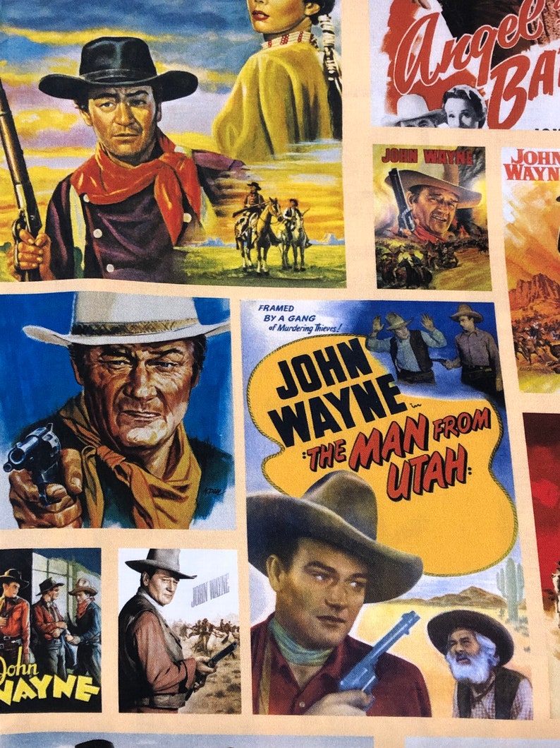 horse John Wayne Fabric by Riley Blake sunset guns framed pictures desert Western cowboy wall hanging Hollywood icon quilt fabric