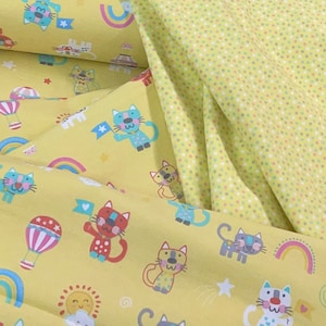 The Cat&#39;s Meow, Twinkle Star flannel, yellow dot coordinate blanket fabric,  rainbows, balloonsn by Benartex -Twinkle comfort baby flannel