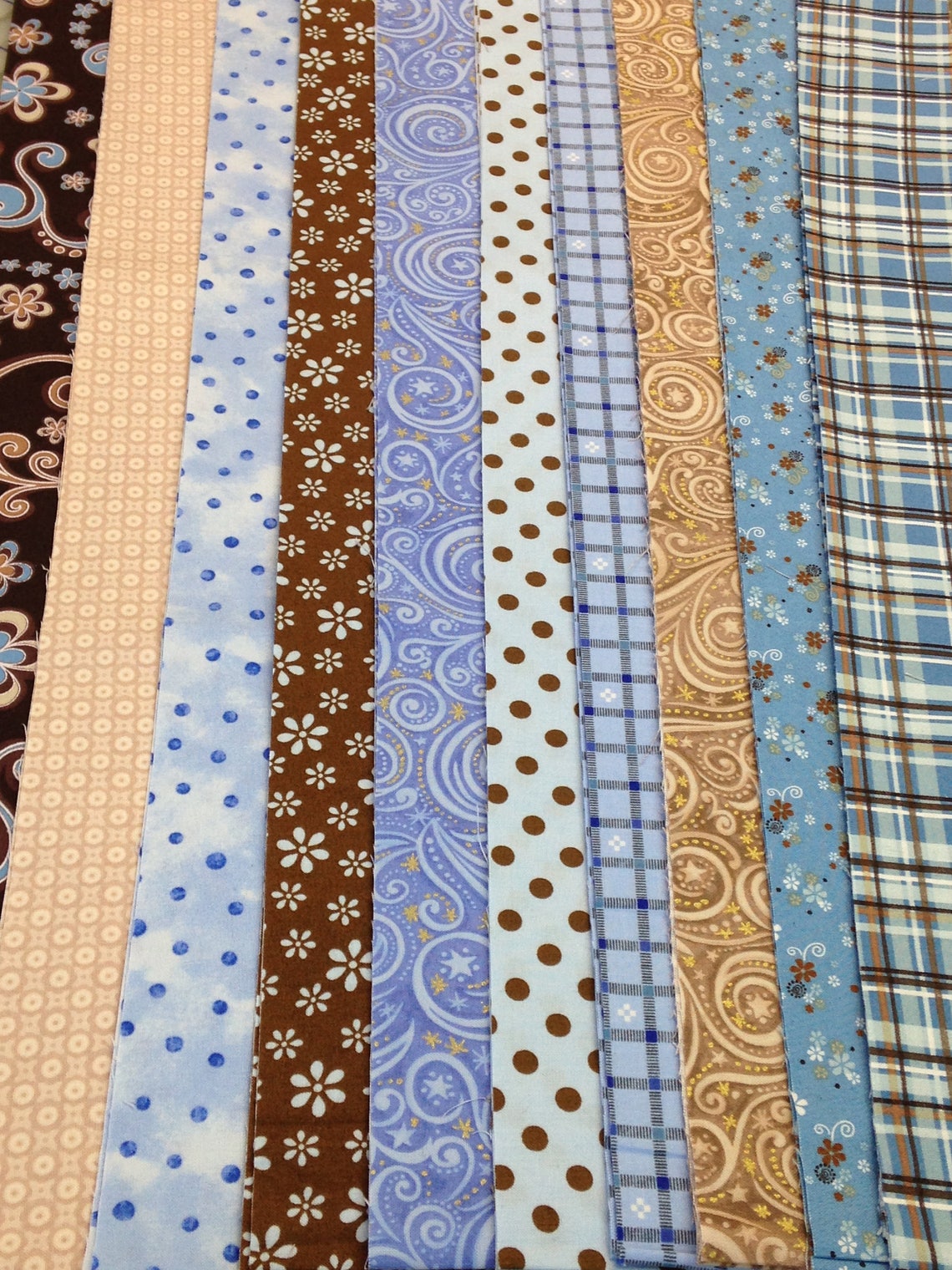 Jelly roll blue brown beige floral plaid stripes polka dot | Etsy