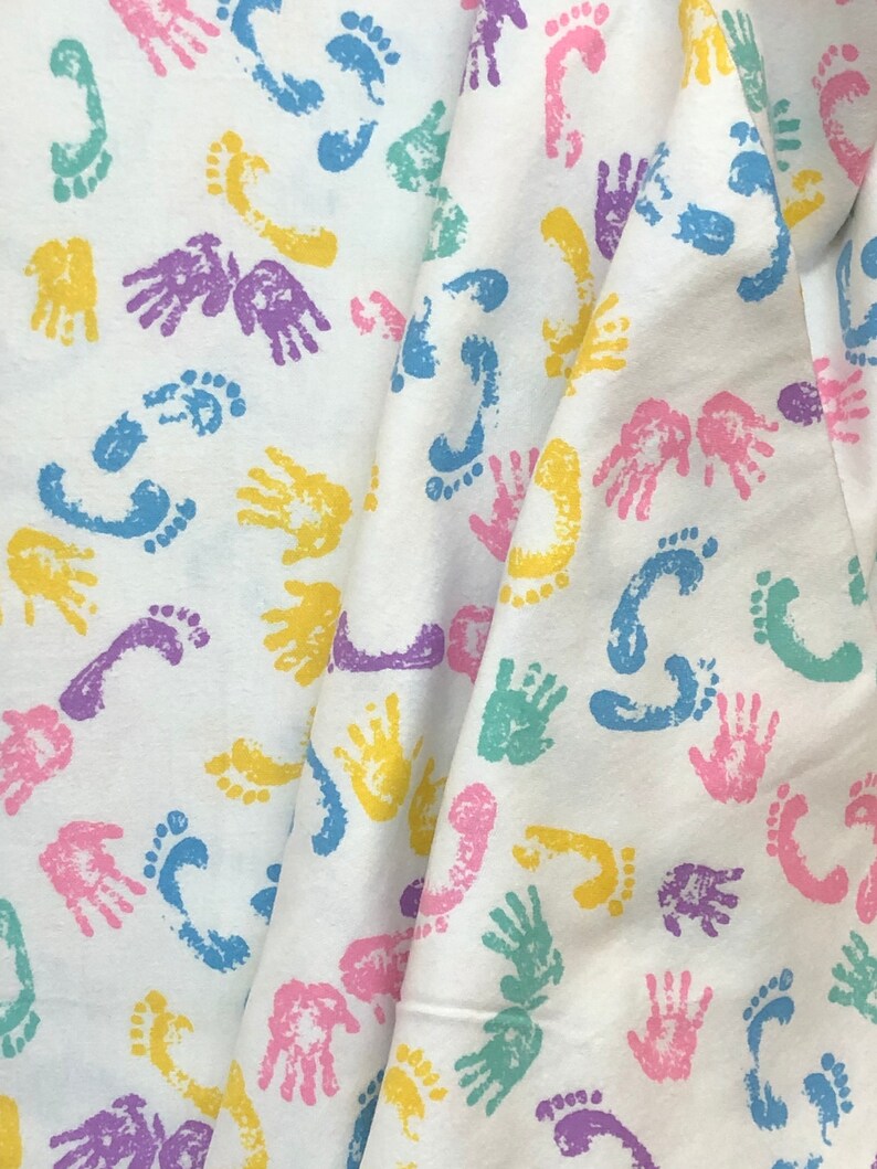 Baby footprint fabric hand prints pink blue purple green Etsy