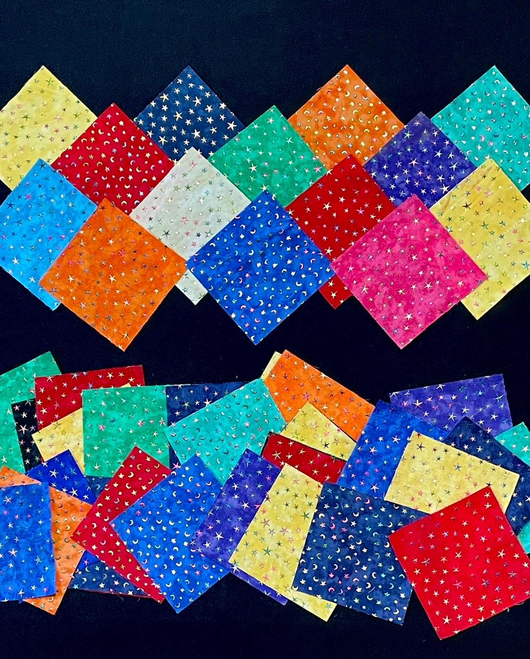 65 Colorful Metallic Star 5 Pre Cut Square Quilt Blocks Etsy