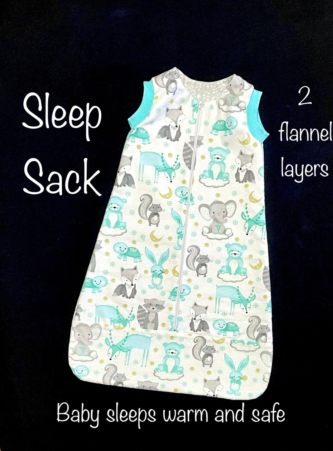 Magic Moon Flannel Sleep Sack 2 Layers Baby Animals 3 9 Months Sleeping Bag Warm Safe Sleep Front Zipper Easy On off Wearable Blanket Etsy