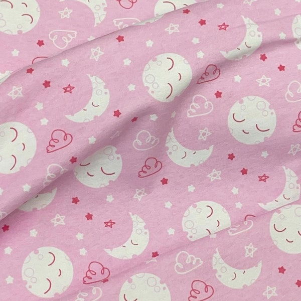 Étoiles roses, étoiles bleues, sur tissu de flanelle doux blanc, flanelle pour fille, par David Textiles, support de couette pour bébé, par mètre, étoile céleste