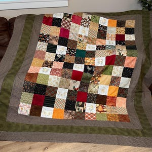 Herbst Herbst Quilt Top, Mutige bunte Farben mit grüner und brauner Umrandung, 216 &quot;x 245&quot;
