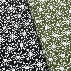 Maywood Snowdays snowflakes, Christmas, Black Green, Cotton FLANNEL, SO soft looks like wool, no itch yard or 1/2 yard