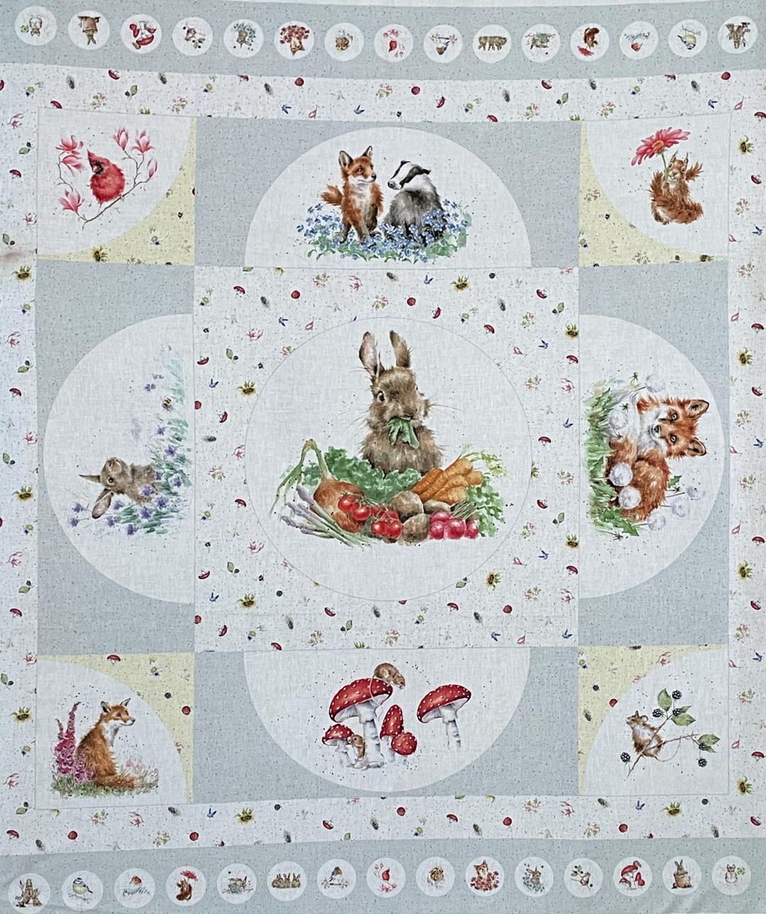 Bramble Patch PANEL Bunny 34x42 Bunny Rabbit, Easter Bunny, Fox Skunk ...