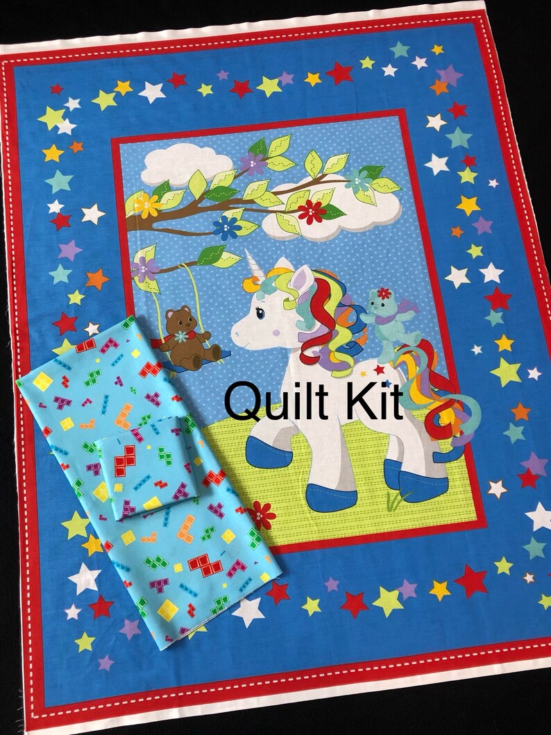 Unicorn Quilt Kit Teddy Bear Stars Flowers Clouds Baby Etsy