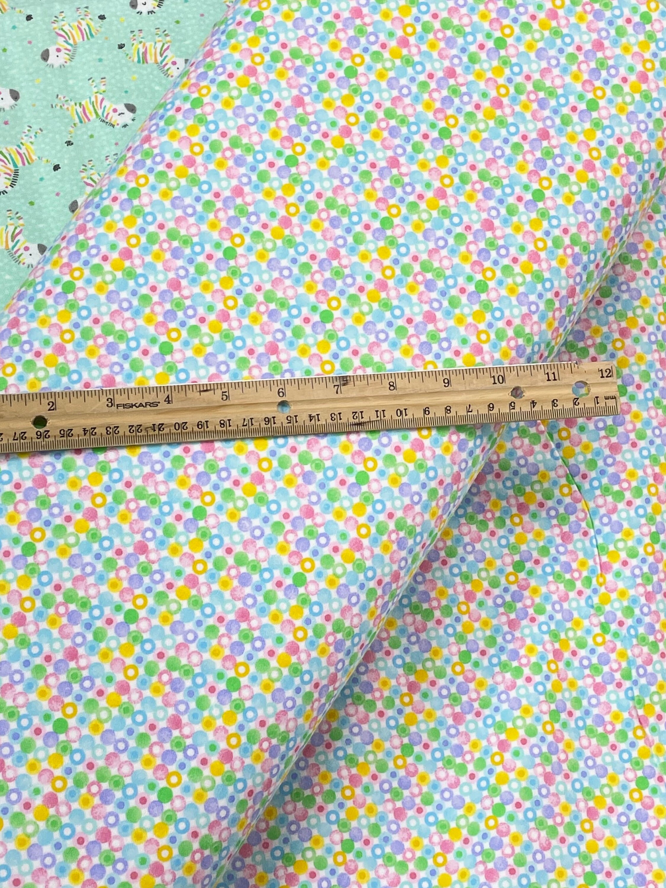 Rainbow Zebra on Mint Green Flannel, Noah's Ark, Zoo Circus