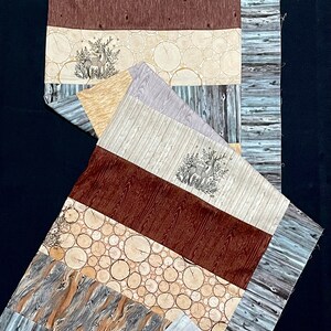Woodland Deer Quilt Top, embroidered deer,  Handmade Lap Quilt, patchwork quilt, tan gray brown, woodgrain, barn wood, logs unfinished quilt
