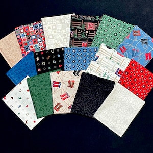 Quiltin' Cowgirls from Maywood Studio, 16pc fat quarter bundle, western Fat Quarter fabric bundle, red black blue cream green