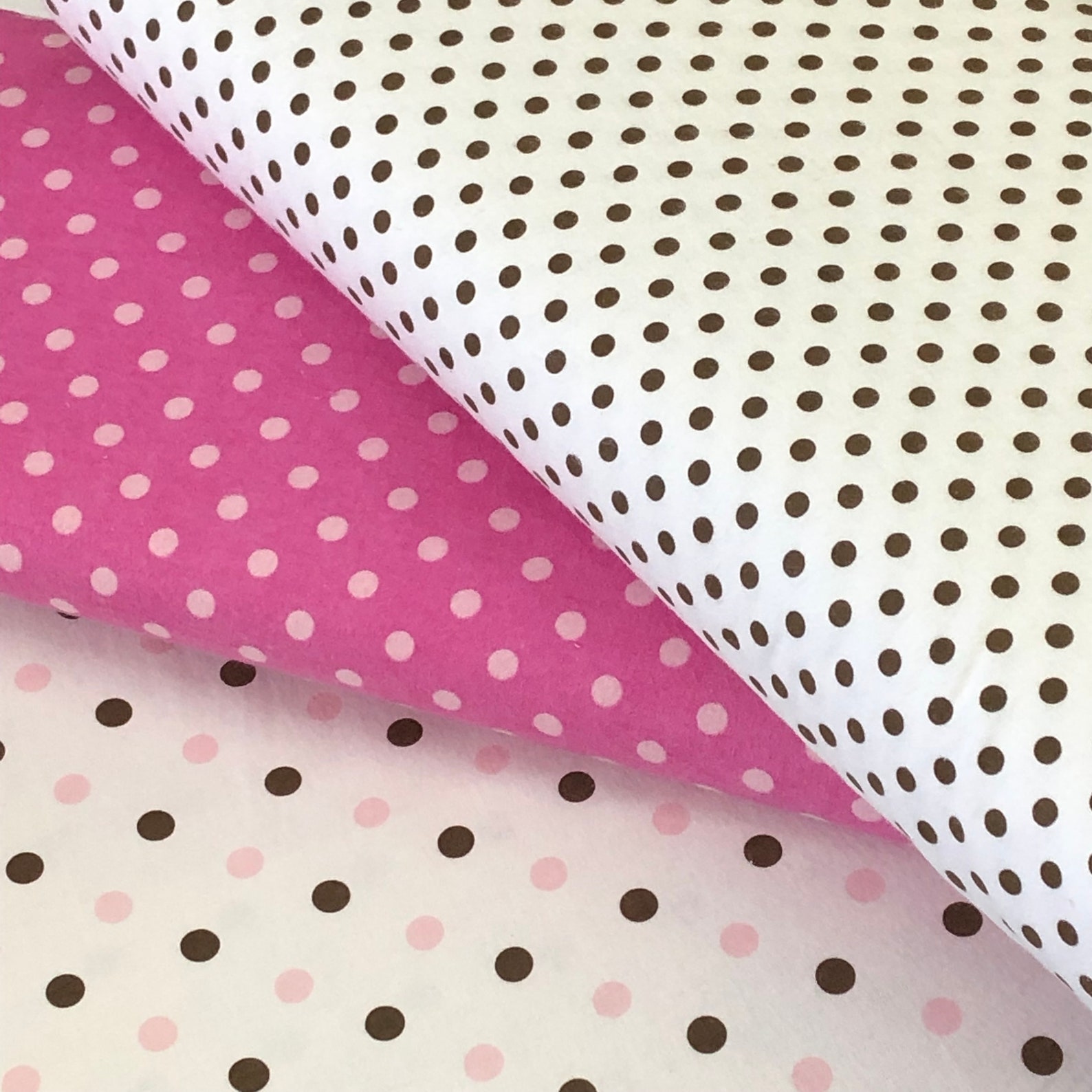 Pink Brown Polka Dot Flannel Fabric Cotton by the Yard Etsy