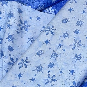 Winter swirl snowflakes, blue white, Snowy Christmas holiday, Batik cotton fabric quilting, royal blue, sky blue crafts,  Sold By the Yard