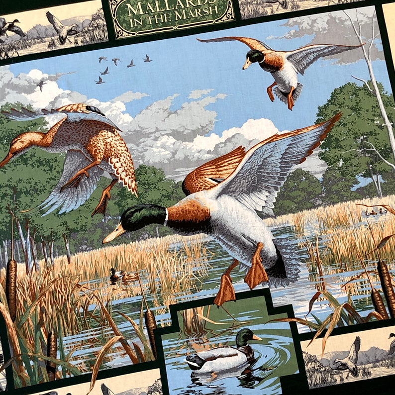 Duck fabric panel Mallards in the Marsh Wildlife quilt Etsy