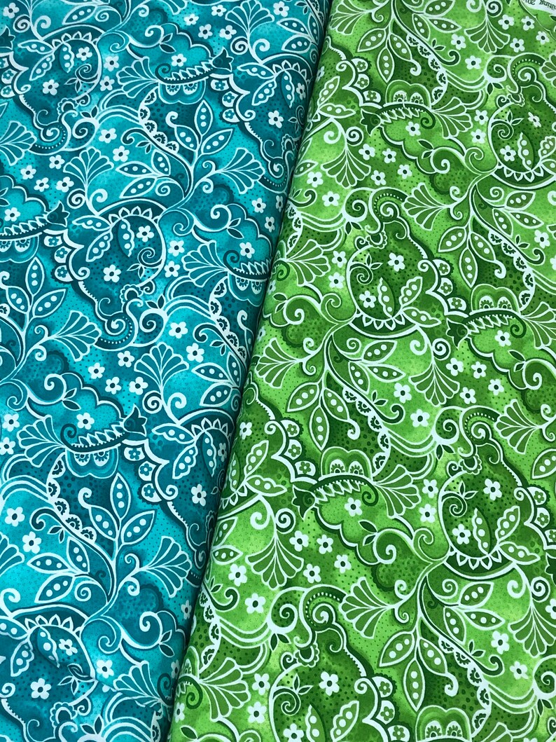 Aqua Green swirl vine floral cotton fabric by Blank quilting Etsy