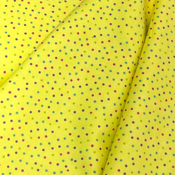 colorful yellow polka dots, bright colors, flannel fabric, red yellow green blue, soft warm Fabric By The Yard