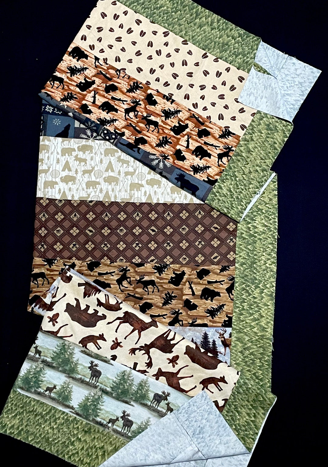 Woodland Deer Quilt Top, Flannel Handmade Lap Quilt