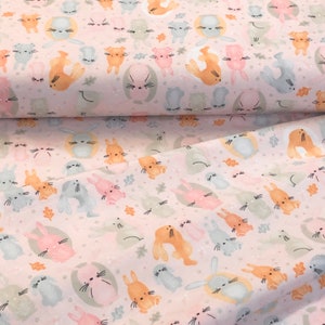 Bunny Rabbit flannel, Easter bunny, pink gray, springtime, baby toddler fabric, nursery, coordinate, A E Nathan Comfy flannel, by the yard image 1