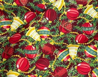 Christmas Ornament Garland on green, Joyful by Maywood studio 100% cotton, Holiday crafts quilts & decoration fabric, metallic