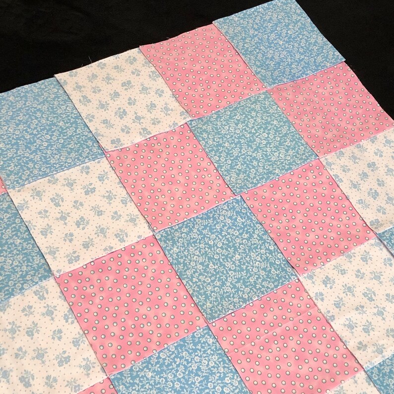 top middle /& back rag quilt kit approx 35x35 finished Pink white blue floral flannel 8 pre cut baby flannel quilt 75 girl quilt blocks