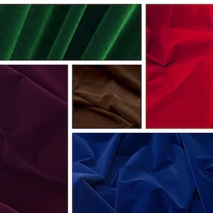 Velluto, poliestere non elasticizzato, verde cacciatore, rosso, marrone, blu, prugna, bellissimo, largo 60&quot;, lavabile, venduto tagliato su misura