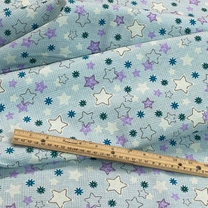 Blue with purple lavender stars, Comfy Flannel Prints, Stars moss, 100% cotton Flannel, sold by the yard