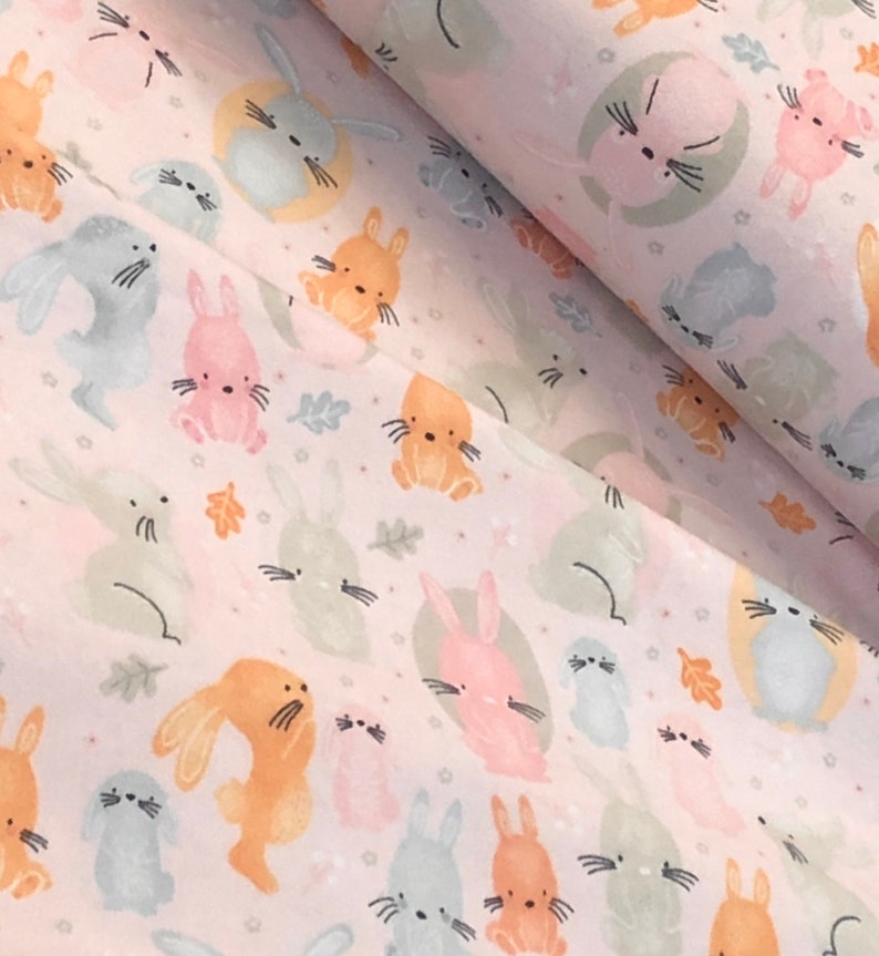 Bunny Rabbit flannel, Easter bunny, pink gray, springtime, baby toddler fabric, nursery, coordinate, A E Nathan Comfy flannel, by the yard image 4