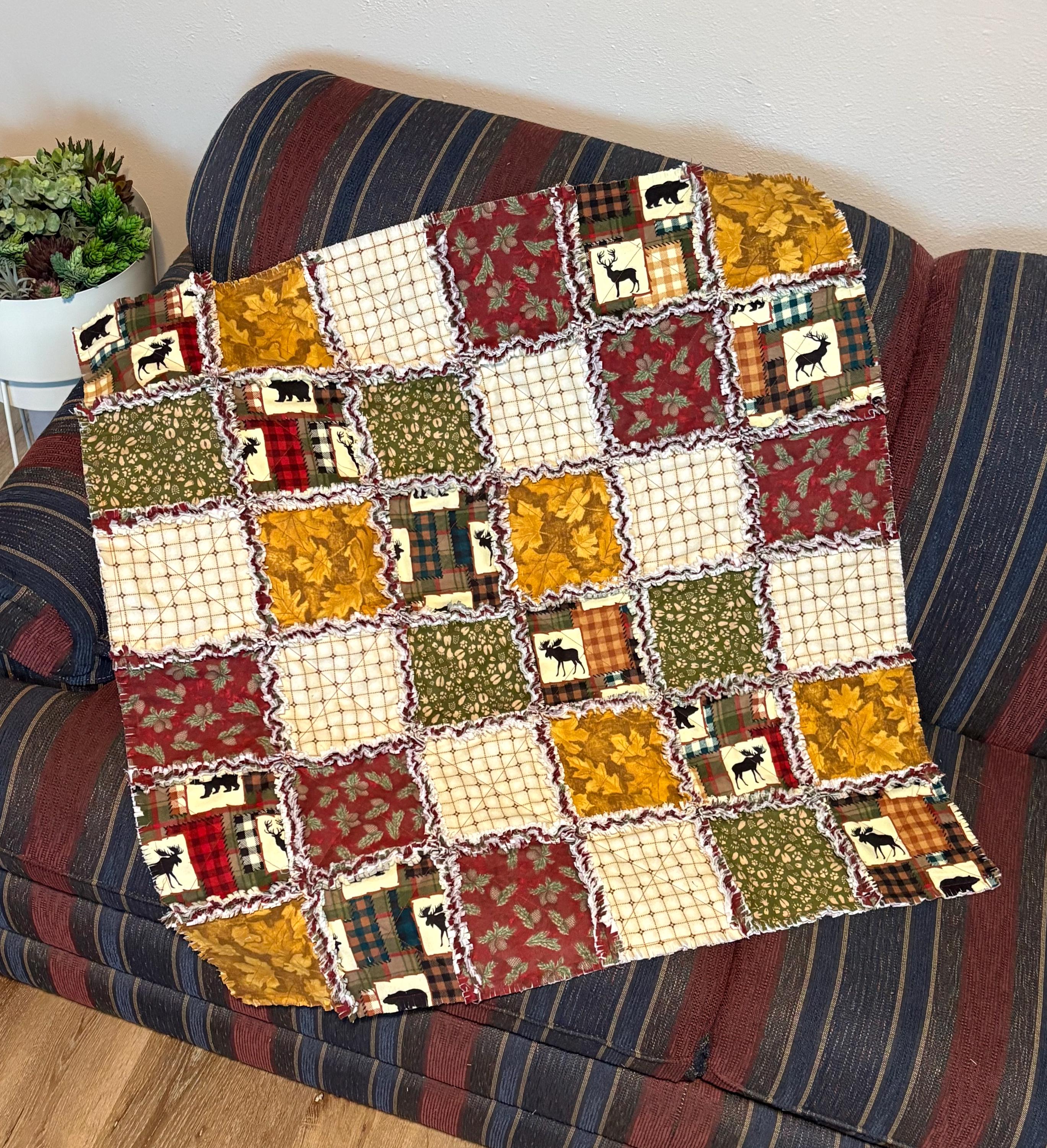 Lap Rag Quilt Plaid Deer Bear Woodland Lap Rag Quilt KIT, 7