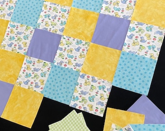 Welpen Rag Quilt Kit, aqua lavender gelb, bunte glückliche Hunde