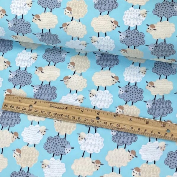 Sheep Sweet Dreams, polka dot gray, tan checks, sheep on aqua by Kanvas Studio with Benartex, baby quilt flannel, sold by yard, coordinate