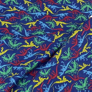 3/4 yard Dinosaur cotton fabric, red blue yellow green dinosaur skeleton, fossil flannel, prehistoric fabric, quilt crafts, sewing