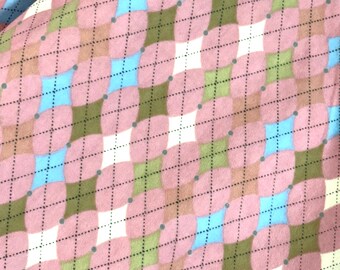 Argyle Diamond flannel, Sweater vest flannel, pink background, warm soft flannel, sewing quilting flannel