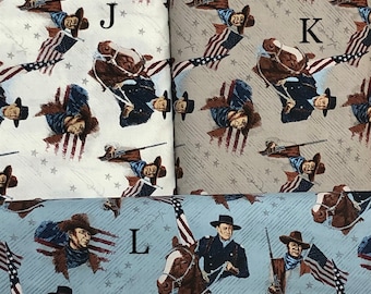Amerykański John Wayne, tkanina w gwiazdki, czerwono-niebiesko-kremowo-szary beż, Riley Blake, gotowy do wysyłki, wolność, odwaga, flaga USA, bohater Duke